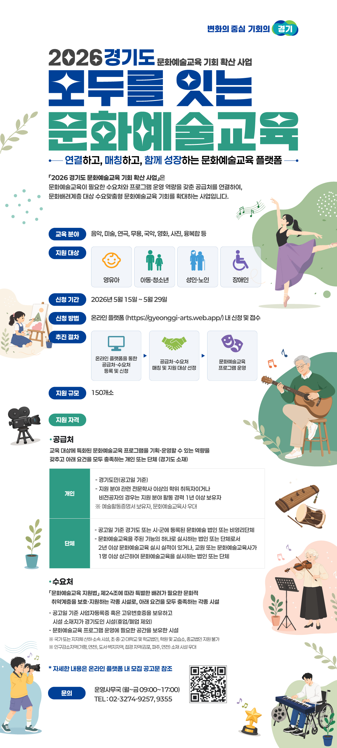 경기도 문화예술교육 150곳 모집…공급처 3개·수요처 2개까지 매칭