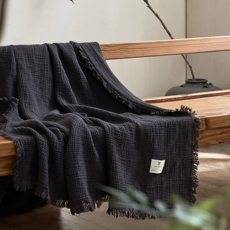 Cotton blanket layered, fringes, dual color