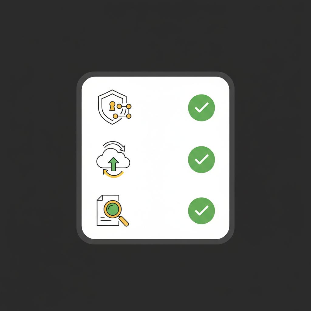 Minimalist vector checklist with icons for multi factor authentication backups and audits in Finance Police colors ideal for best app for trading cryptocurrency