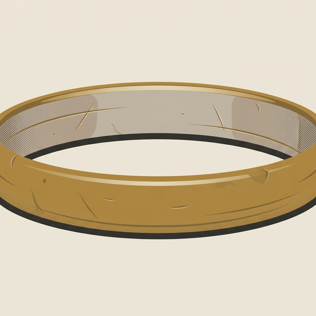 Close up minimalist vector of an antique gold ring interior showing toolmarks wear and raking light gold ring with roman soldier