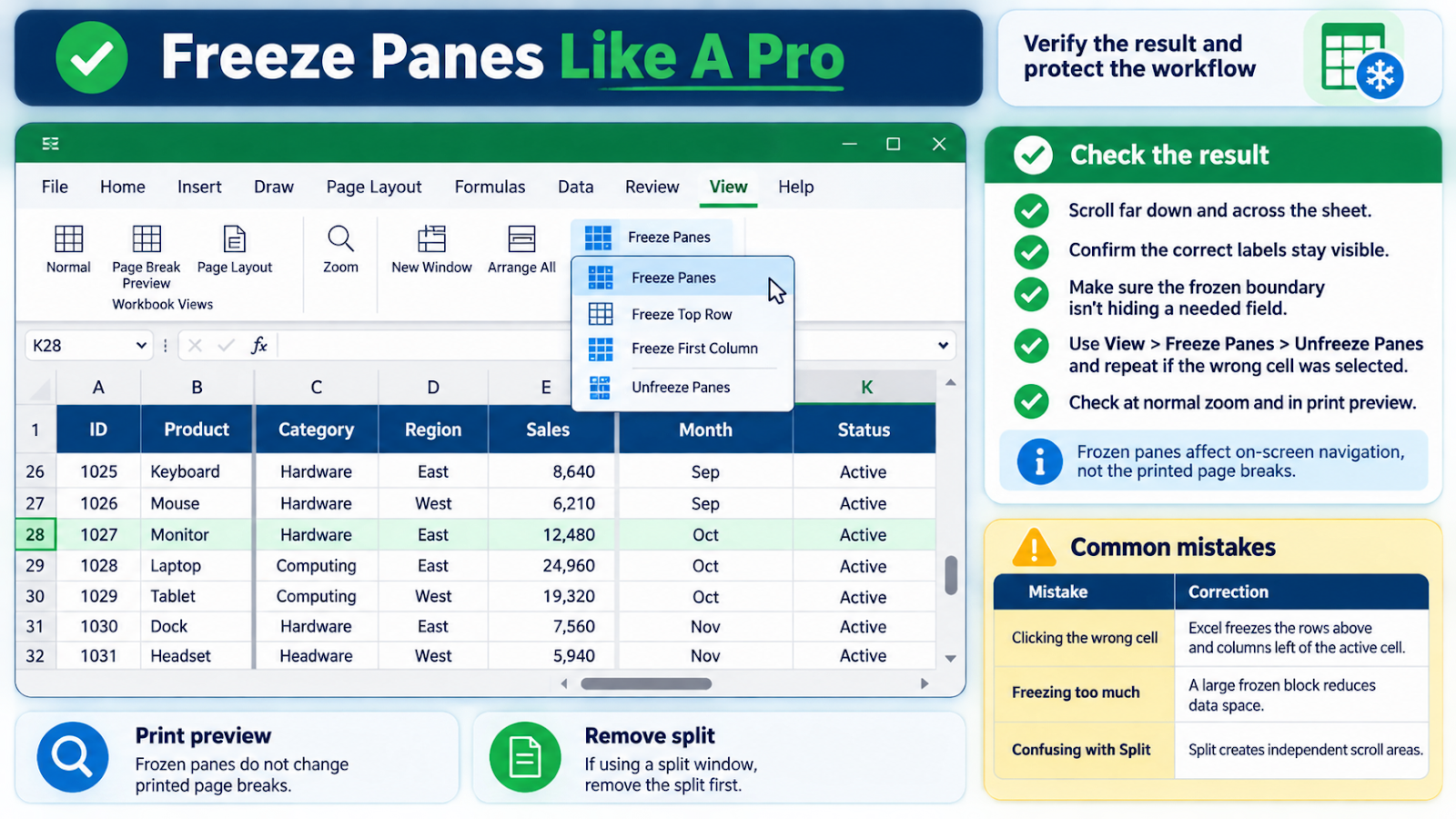 Freeze Panes Like A Pro worked example
