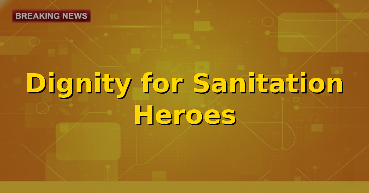 Illustration of sanitation workers using modern machinery, symbolizing rehabilitation and dignity