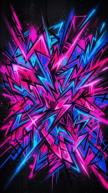Vibrant Abstract Street Art with Neon Pink and Electric Blue Shapes - Free mobile Wallpaper