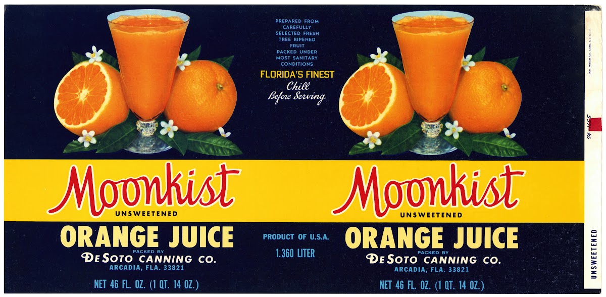 Moonkist Orange Juice Can Label 1930 1950