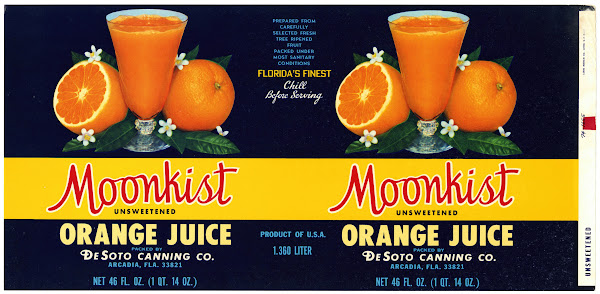 Moonkist Orange Juice Can Label 1930 1950