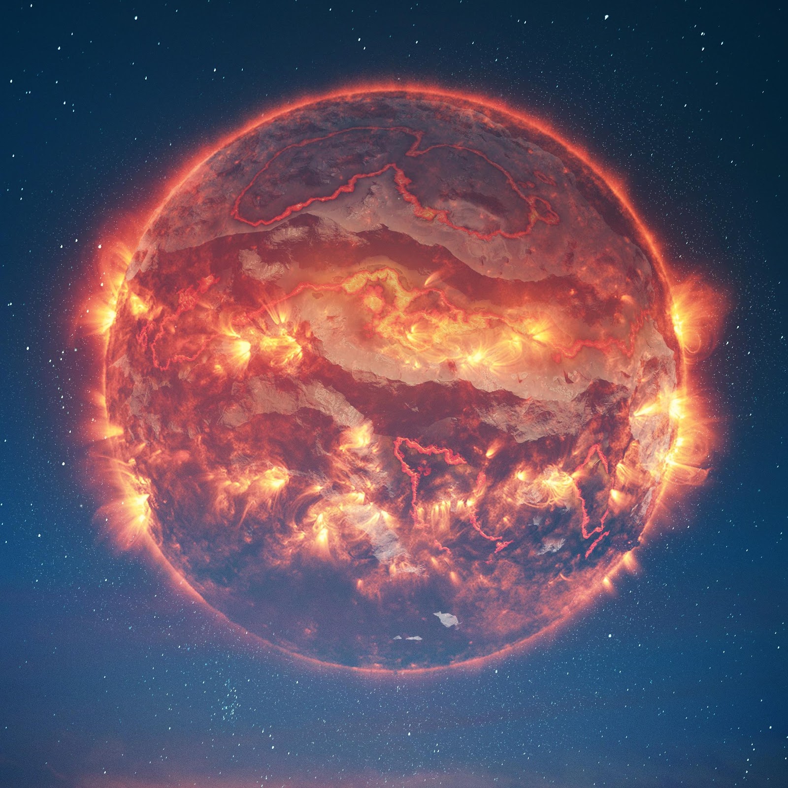 Download Burning Planet Above Mountain Silhouette 4K iPhone