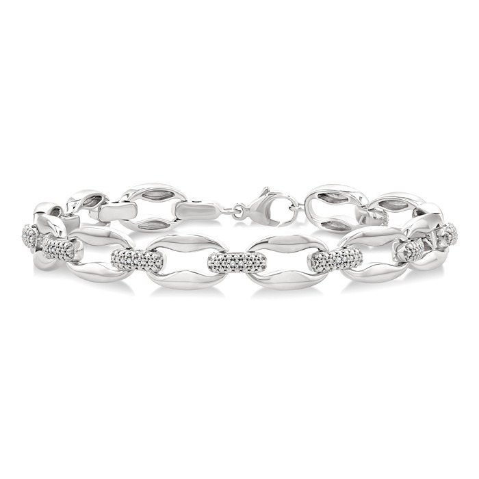 Silver Bold Oval Shape Link Diamond Fashion Bracelet 85108DHSSSLTB