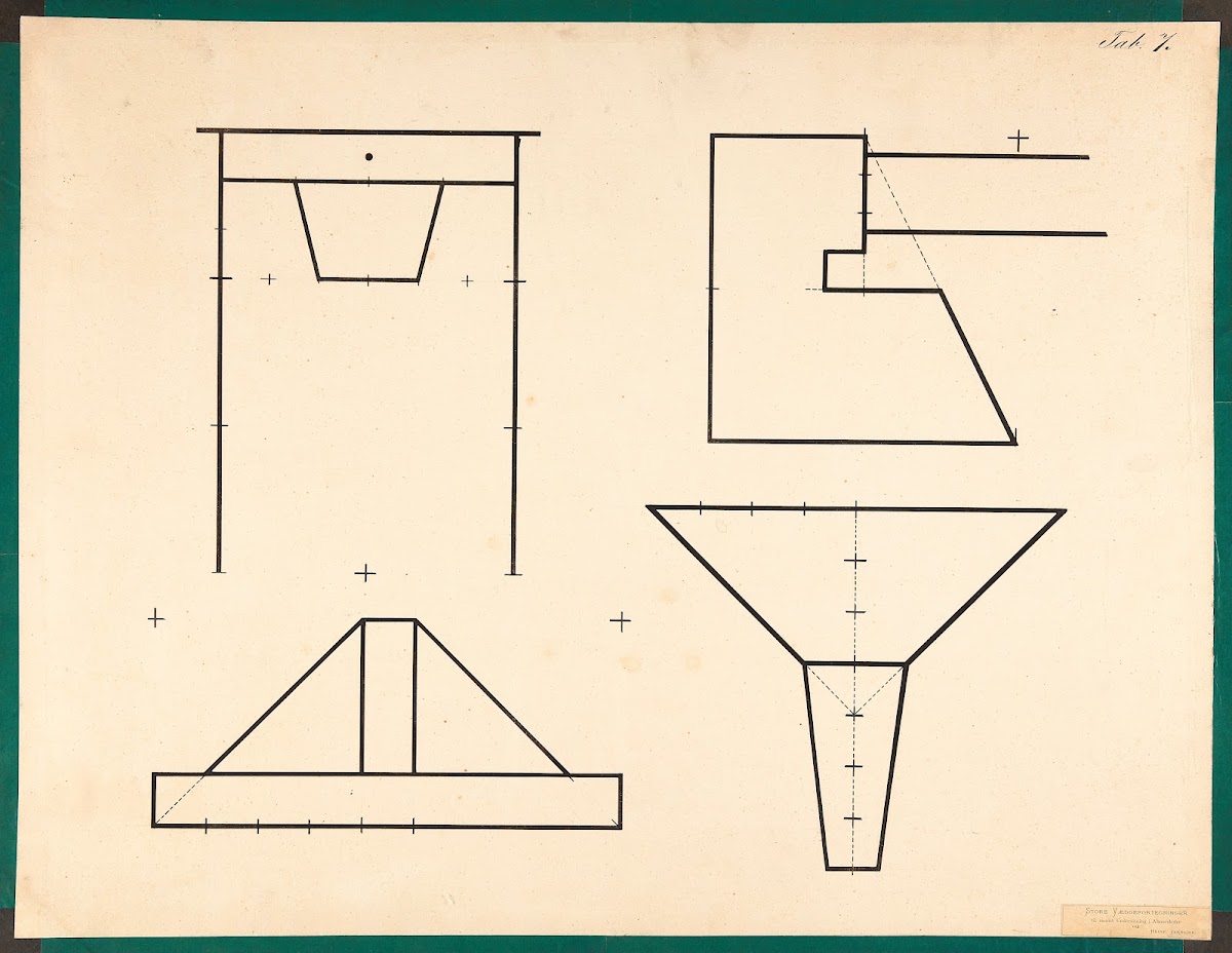 Table with drawer paper hat funnel etc 1900