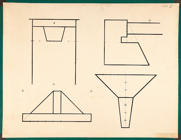 Table with drawer paper hat funnel etc 1900
