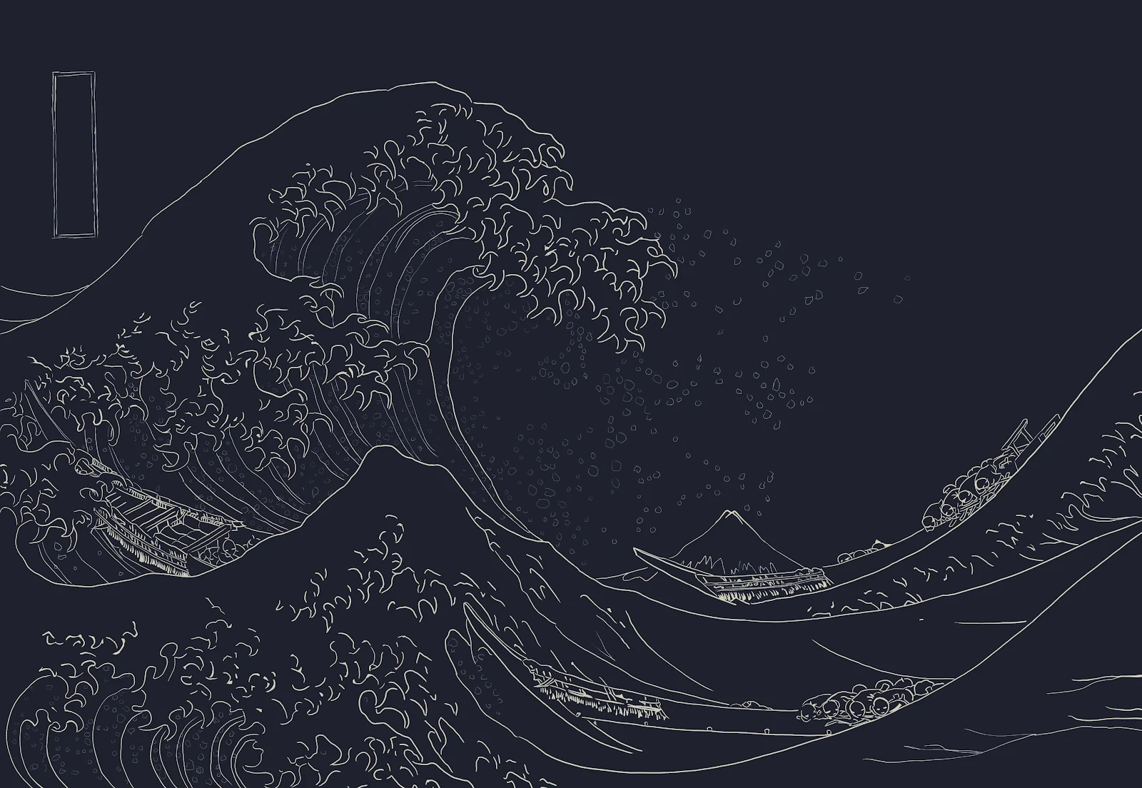 The Great Wave Off Kanagawa - Minimalist Line Art 4K Wallpaper (4335x2990)
