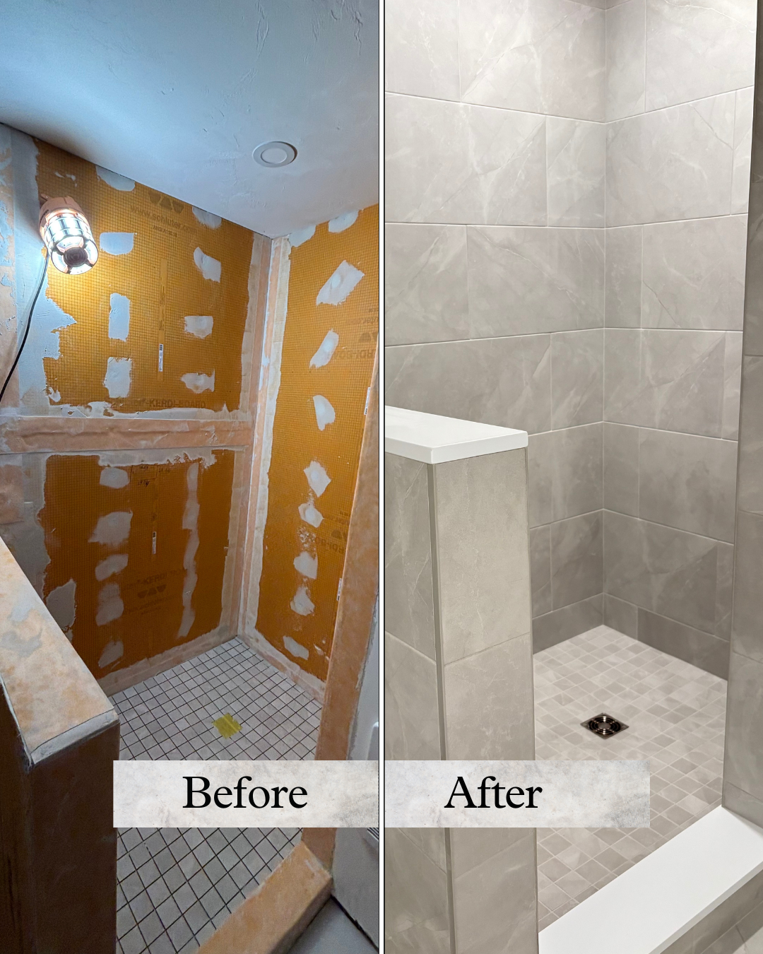 Before and after Tile of America shower transformation