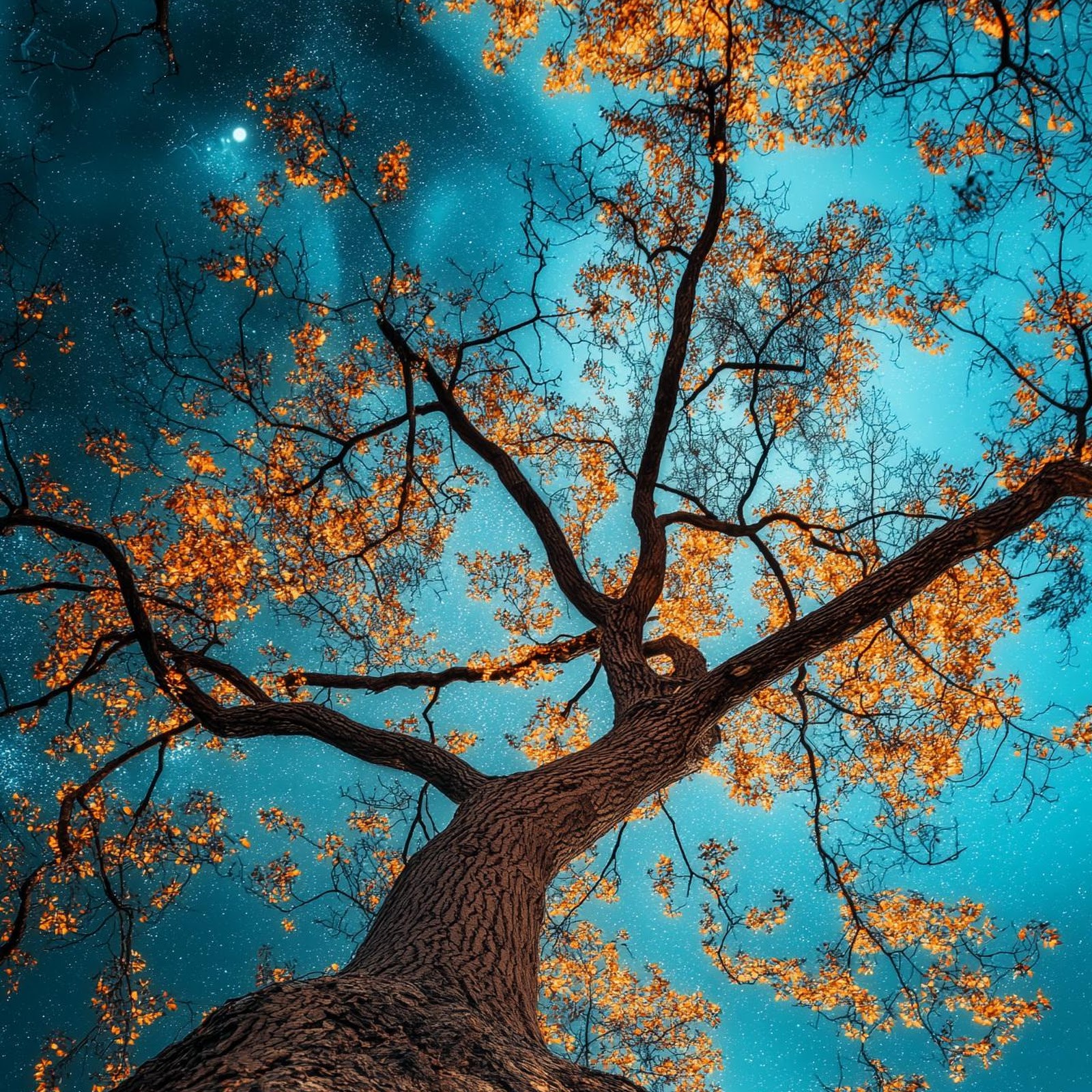 Download Golden Tree Under Starry Sky Full HD iPhone
