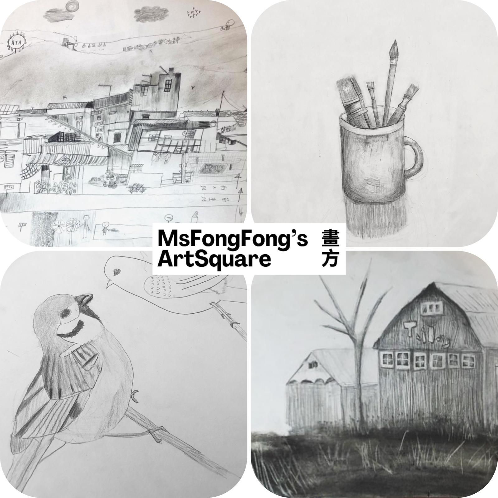 Black and white sketch by a 6-8 year old child