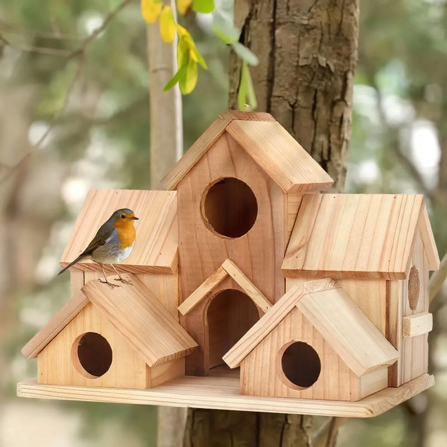 Wooden birdhouse for the garden, hanging