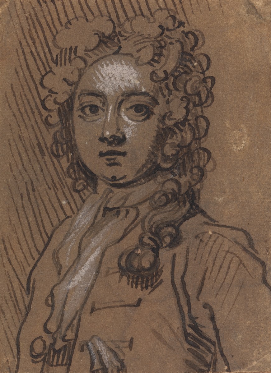 Portrait bust of a man in full length wig