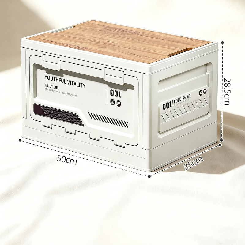 Foldable camping box with wooden lid, 40–50 L