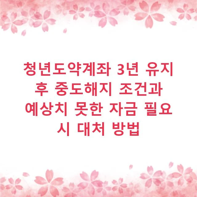 청년도약계좌 3년 유지 후 중도해지 조건과 예상치 못한 자금 필요 시 대처 방법