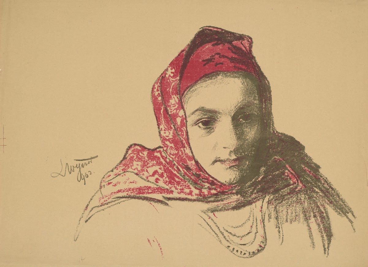 Head of a girl from Cracow in a red scarf 1902