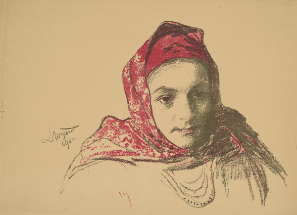 Head of a girl from Cracow in a red scarf 1902