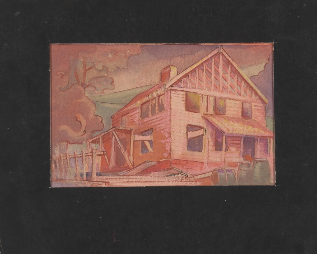 Partially Completed House in Pink Sunset Hues 1934 1943