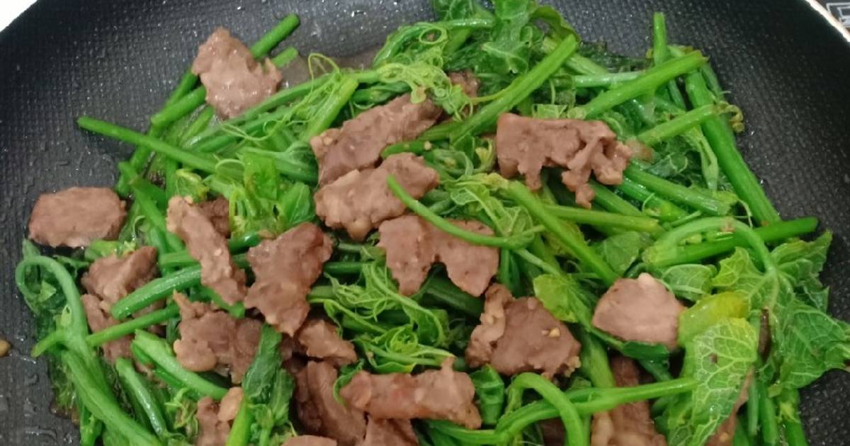 Ngọn su xào thịt bò