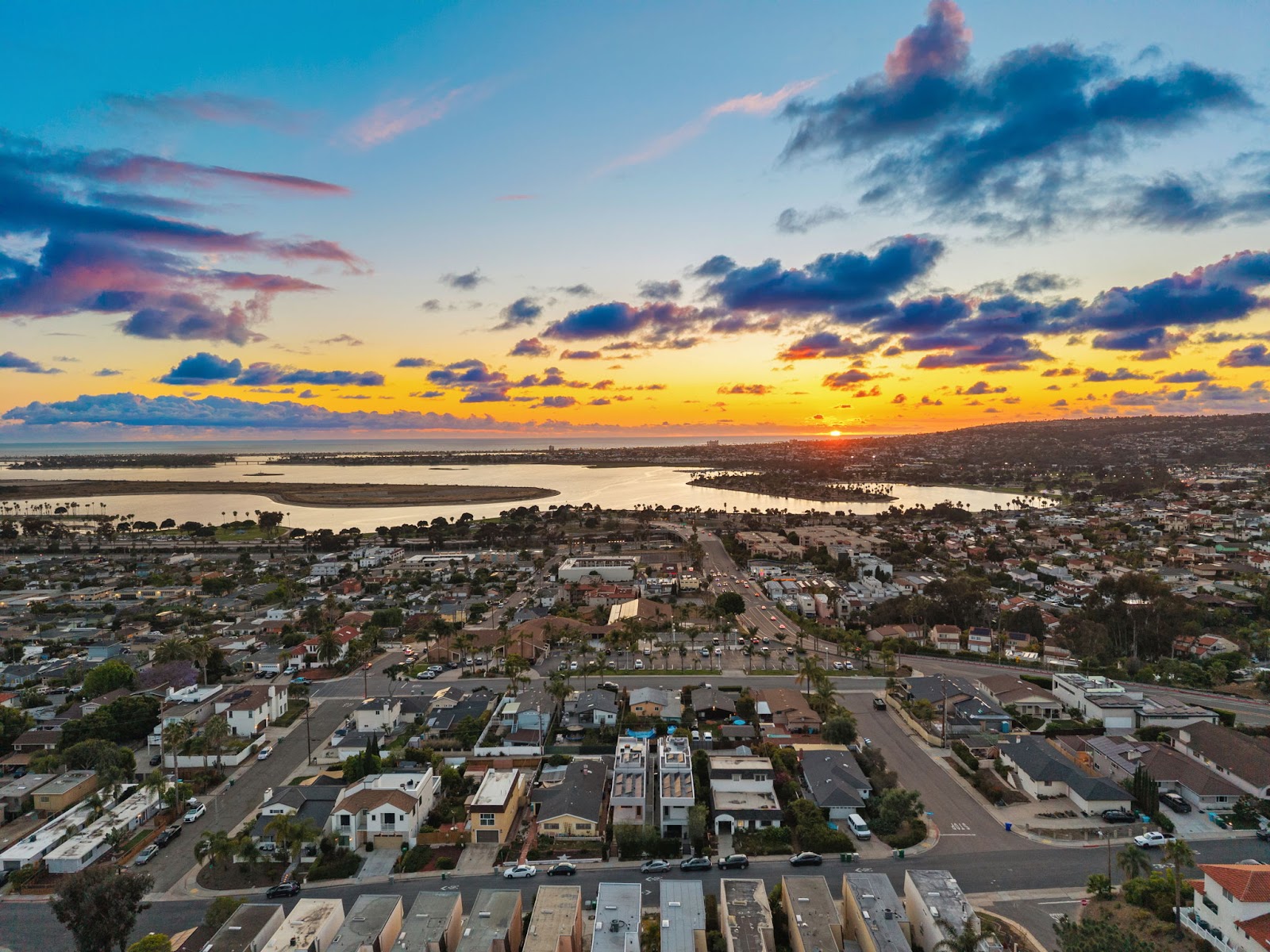 Aerial view of Bay Park San Diego at sunset
