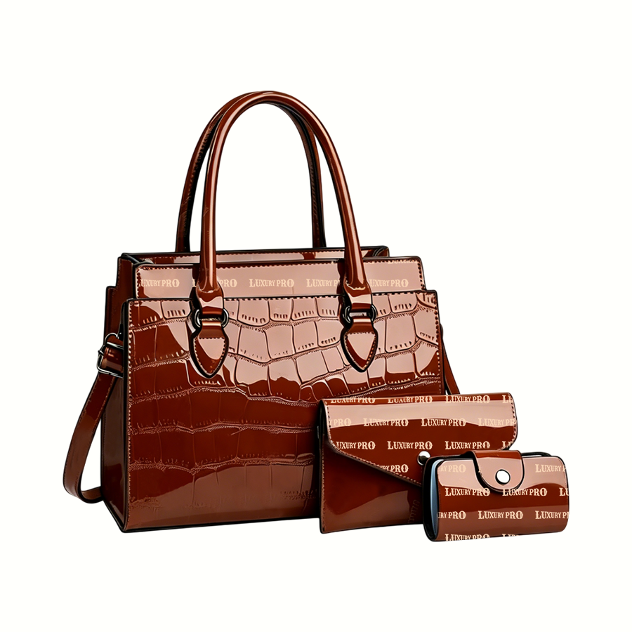 Embossed Handbag 3-Piece Set