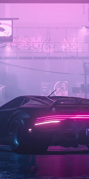 Cyberpunk, Outrun, Synthwave, Neon, Car 4K Wallpaper Background