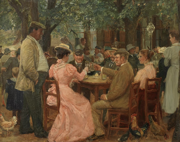 Beim Heurigen Szene in einem Gasthausgarten 1899