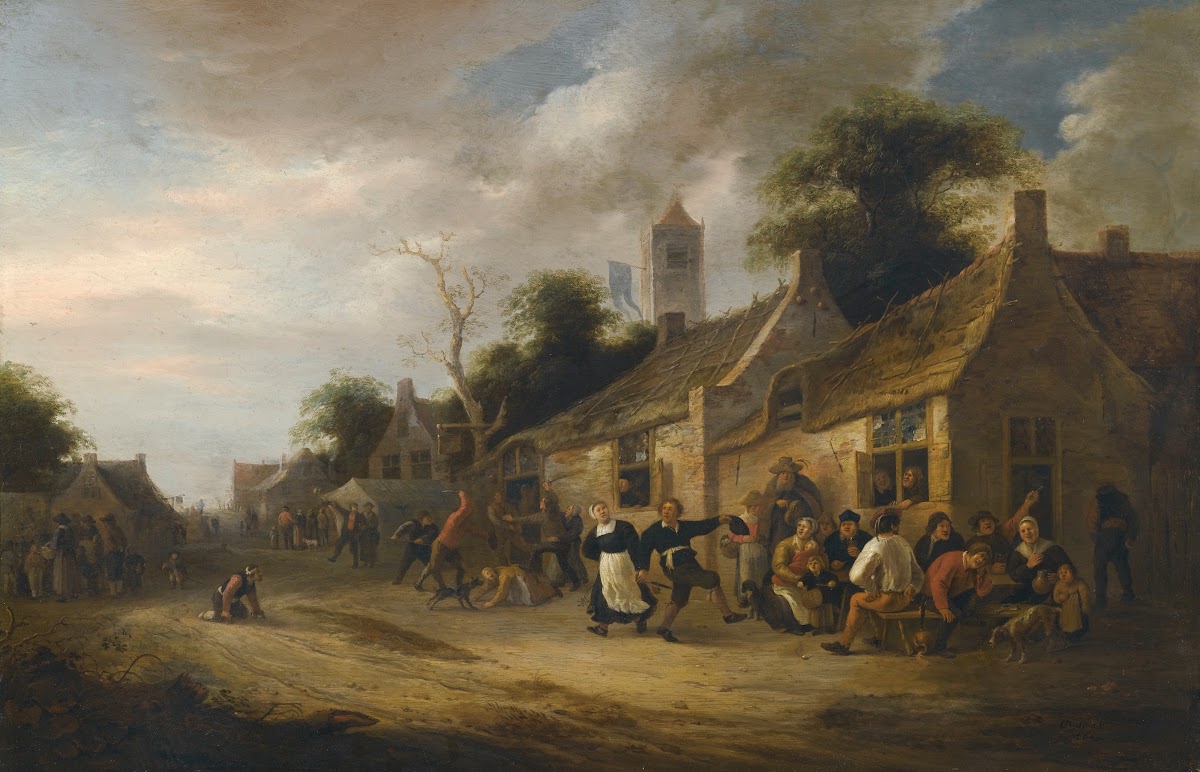 A Village Street Scene With Figures Dancing And Drinking 1645