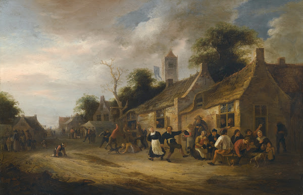A Village Street Scene With Figures Dancing And Drinking 1645