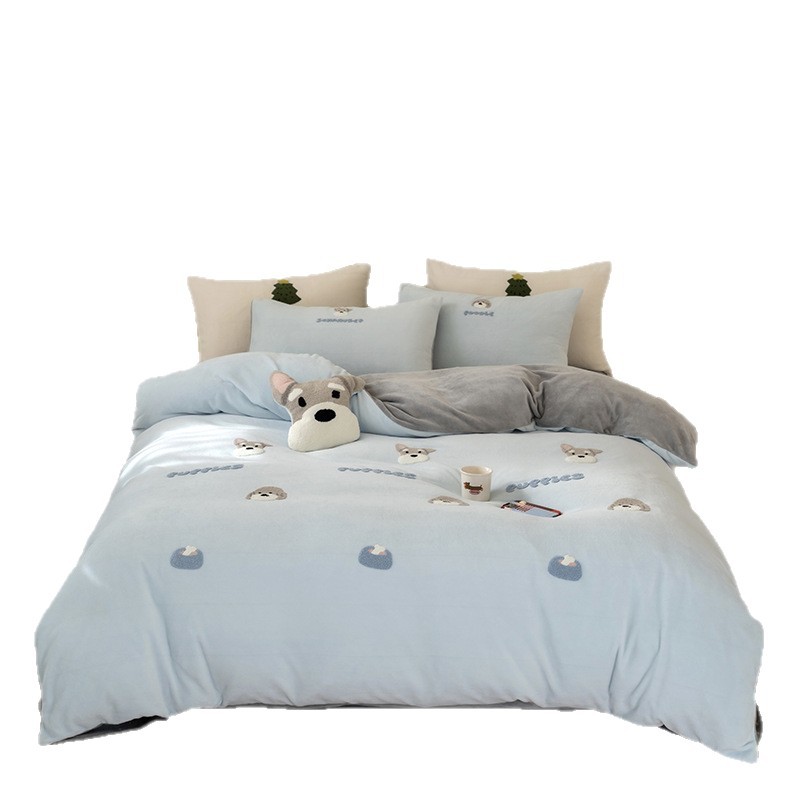 Cartoon milk fiber bedding set, 4 pieces, warming