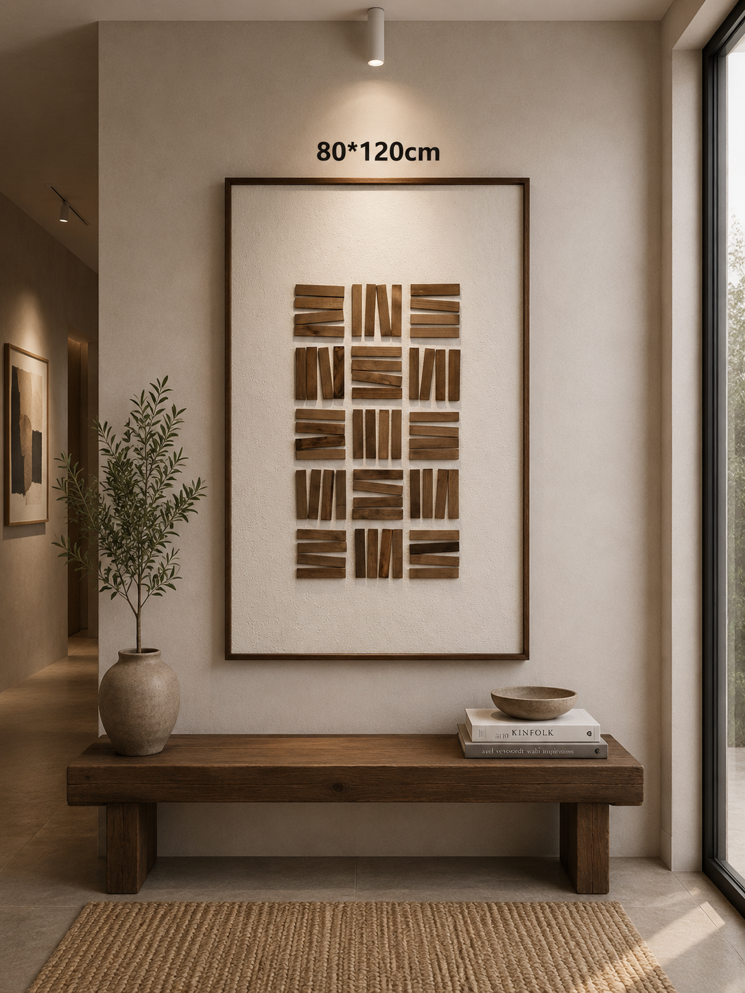 Framed Brown Square Grid Art 80-120cm