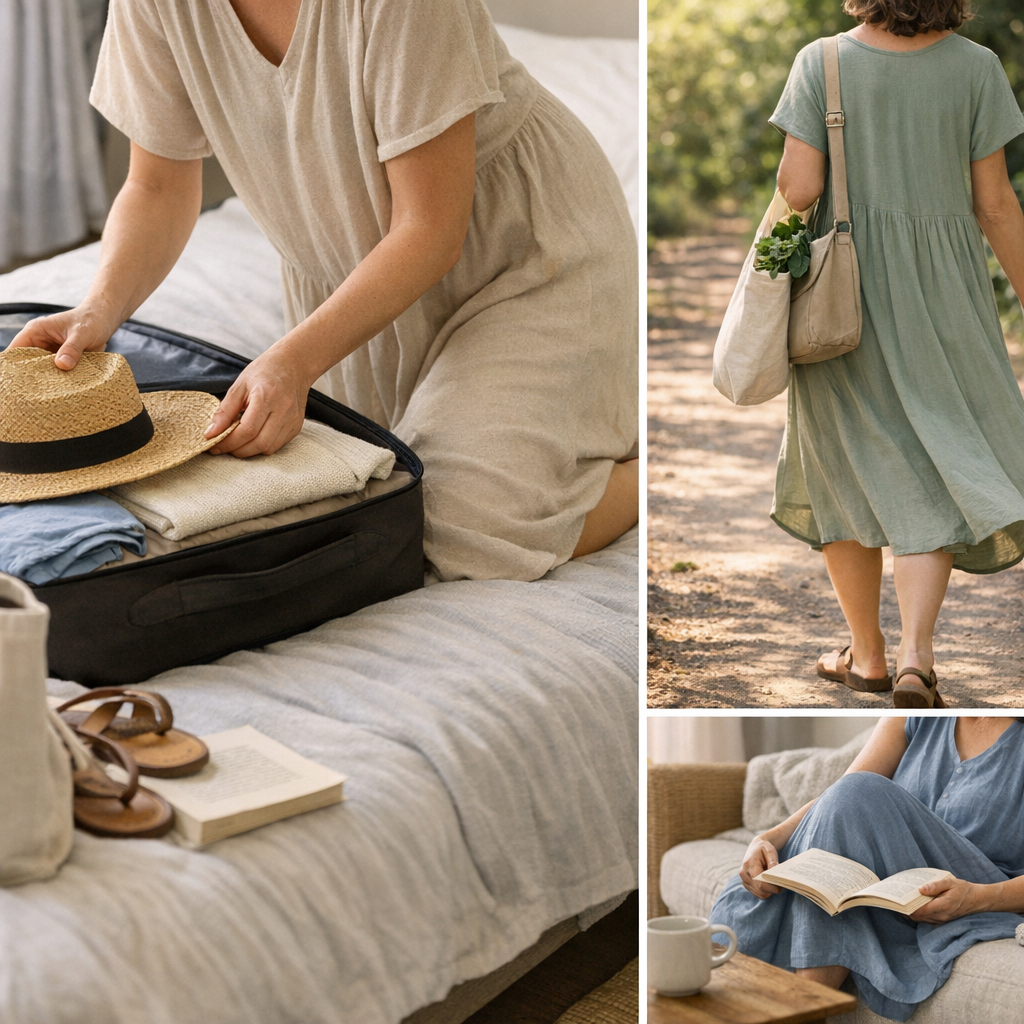 flowy dress for women – lightweight bamboo and organic cotton fabric detail