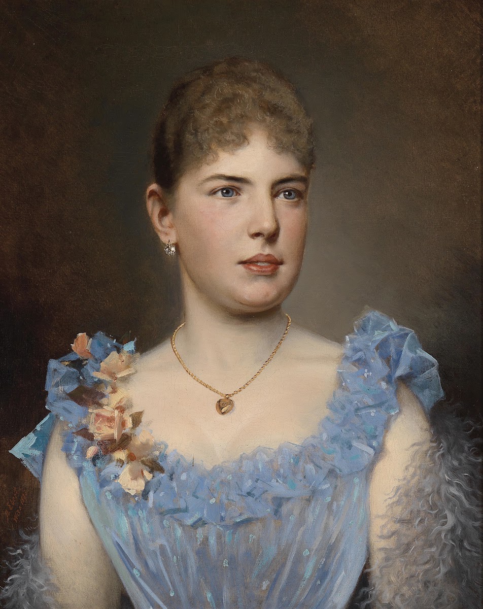 Porträt einer Dame in blauem Kleid 1893