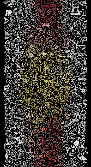 Chaotic White and Color Fan Art Doodle Collage on a Black Background - Free mobile Wallpaper