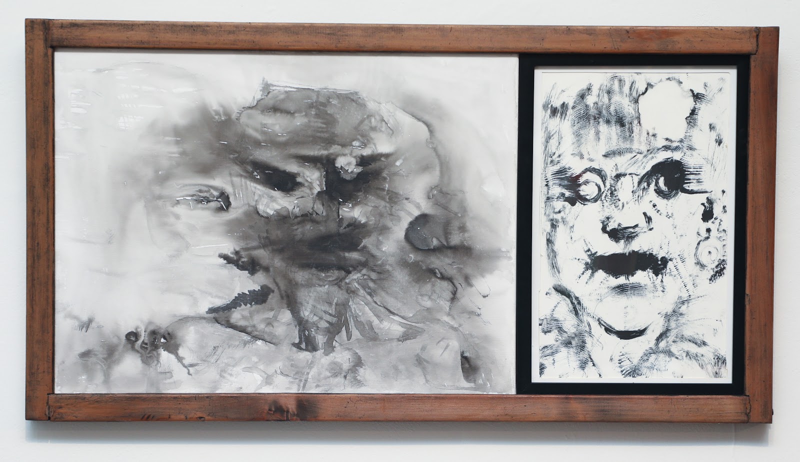 Ink, Acrylic on 24x18in canvas, frame 12x18in, black screenprinting ink on paper