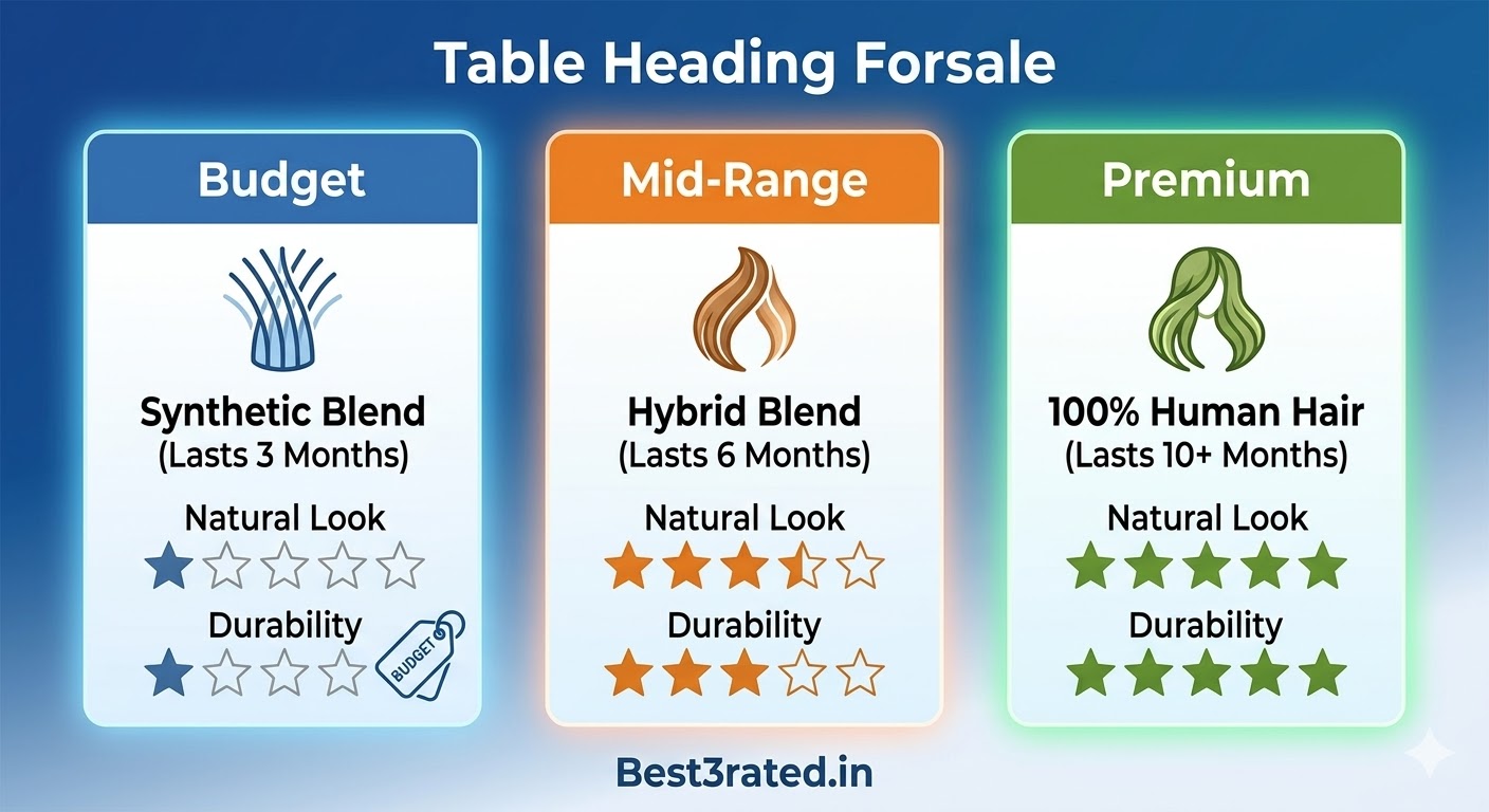 Cost breakdown of budget, mid-range, and premium hair patches in Noida clinics