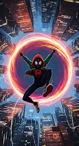 Superhero Mid-Air with Glowing Portal in Metropolis