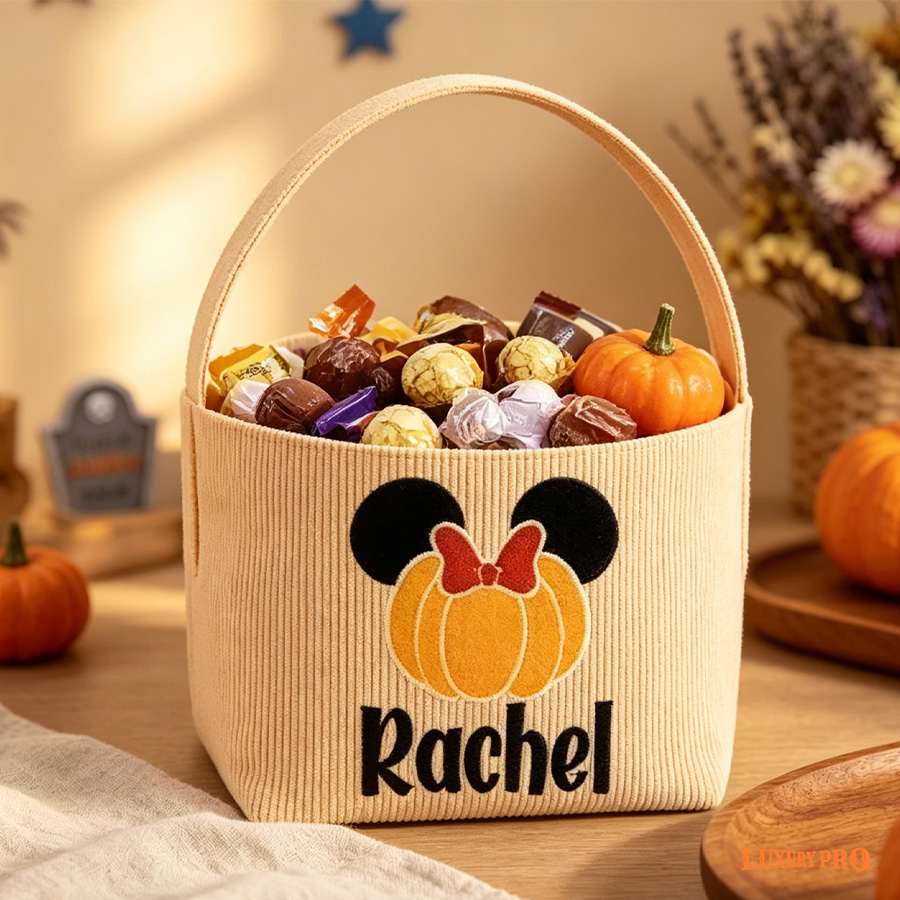 Halloween UV‑printed Striped Tote Basket