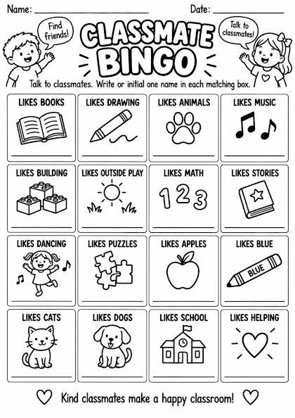 Classmate Bingo Worksheet