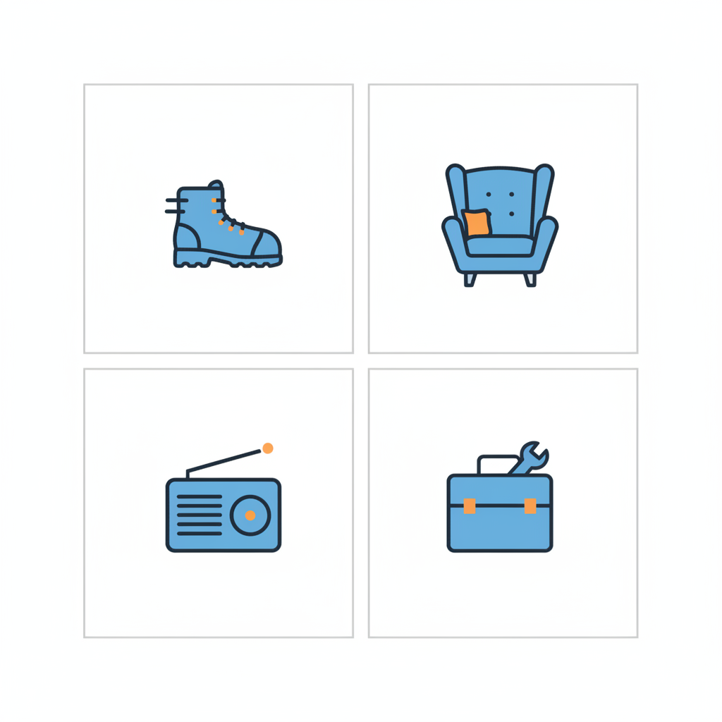 Minimalistische 2D-Infografik in Steelmonks-Farben zeigt vier Icons für Aktiv, Komfort, Nostalgie und Praktisch – geschenke für 80-jährige