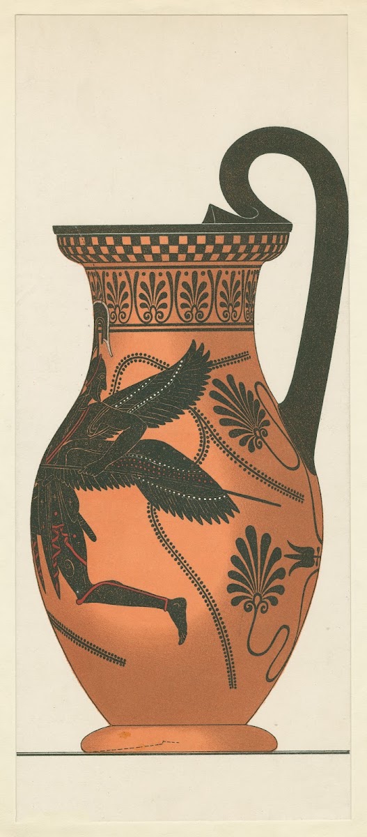 Attic jug late black figure period possibly depicting the winged soul of a hero