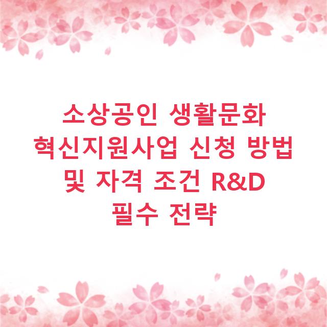 소상공인 생활문화 혁신지원사업 신청 방법 및 자격 조건 R&D 필수 전략