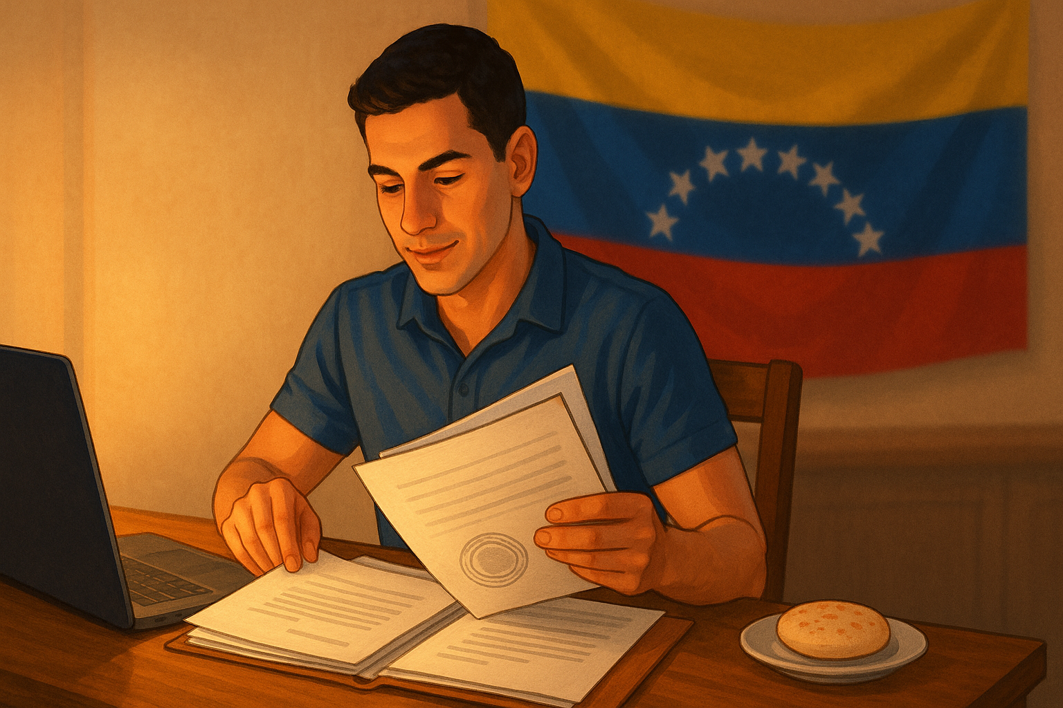 Venezolano en España revisando documentos apostillados para homologación y equivalencia
