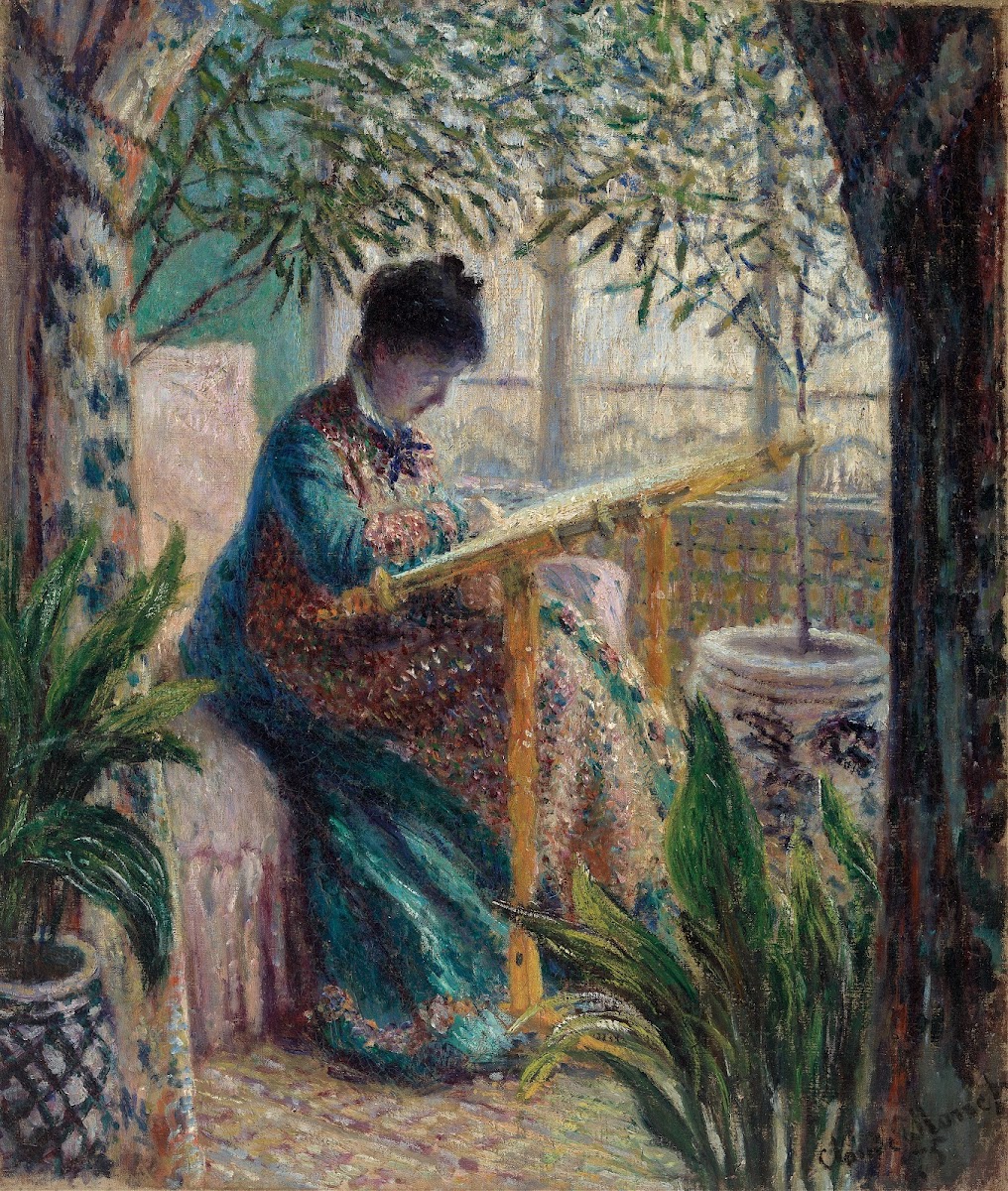 Madame Monet Embroidering Camille au métier 1875
