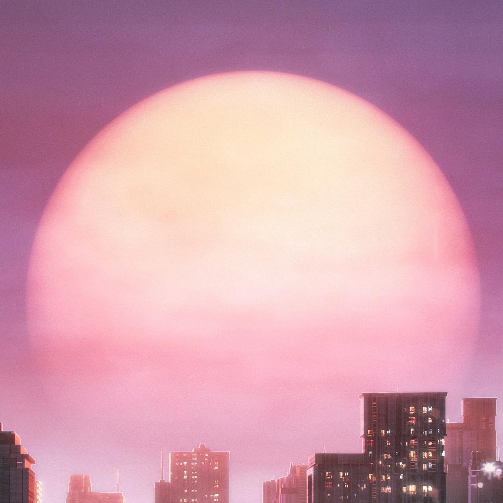 Download Pink Neon Sunset Cityscape Full HD iPhone