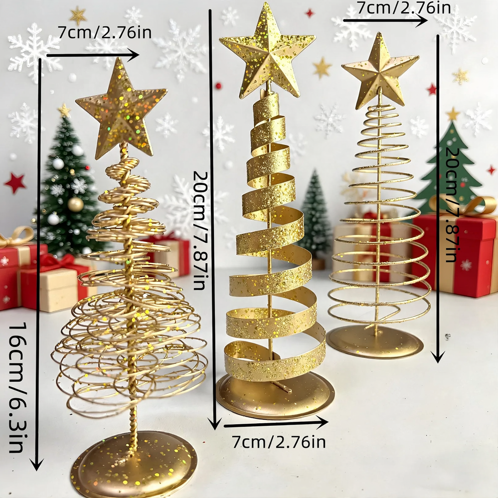 Golden Christmas Tree Set Made of Iron, 16-20 cm