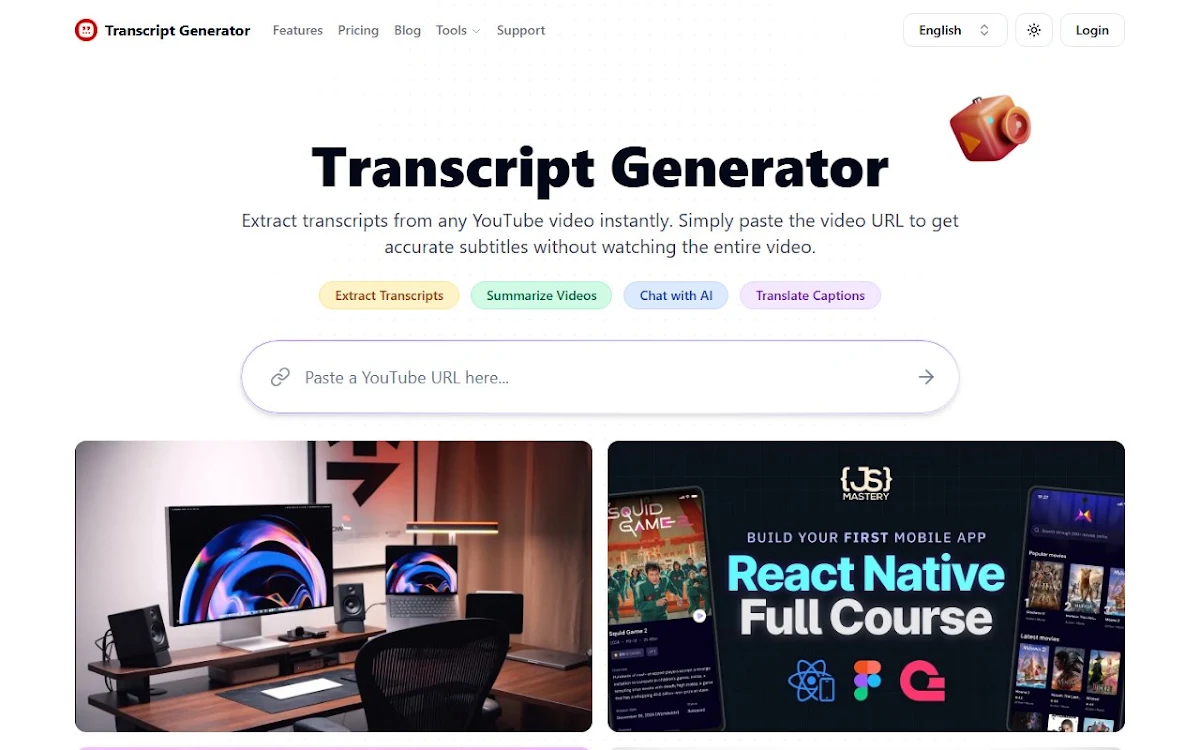 Captura de YouTube Transcript Generator