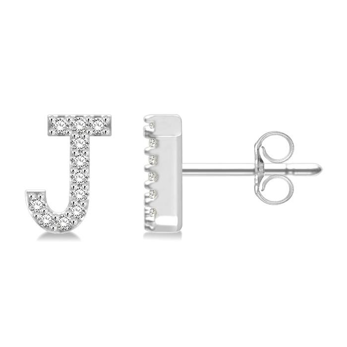Block 'J' Initial Diamond Earrings